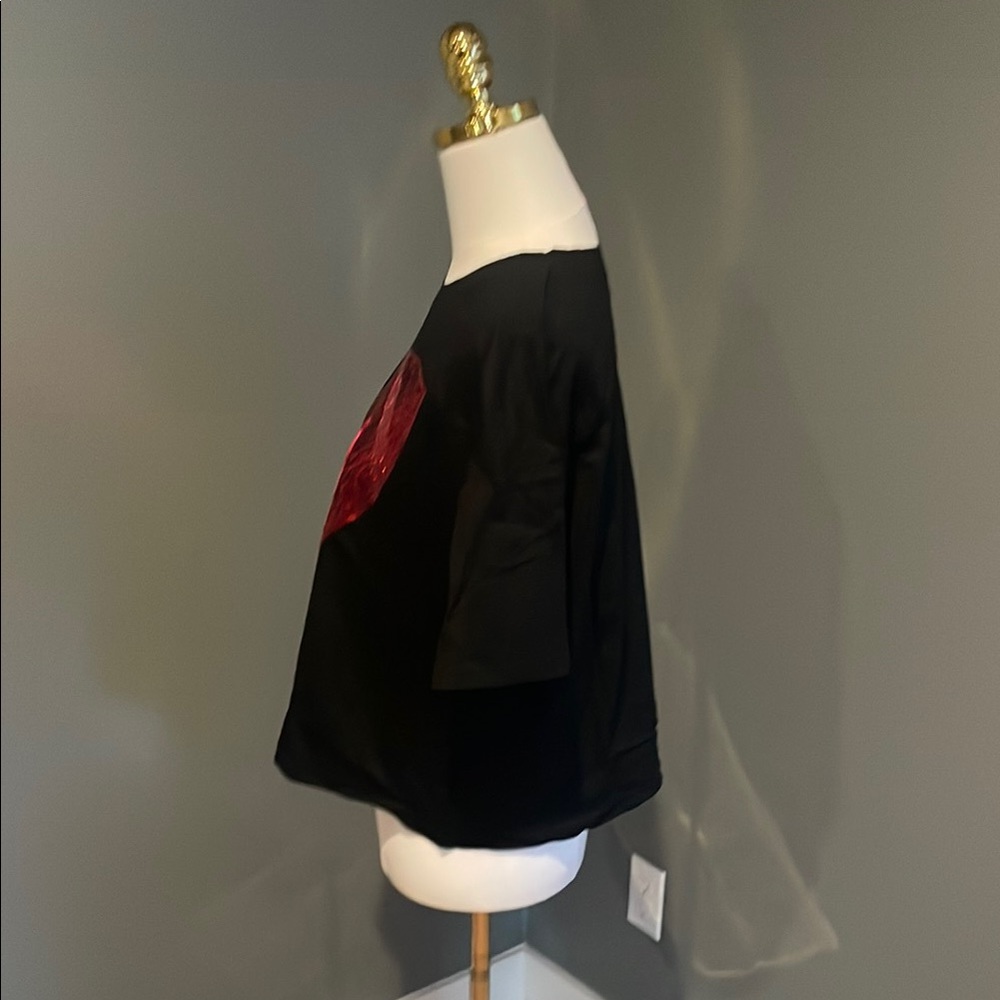 Black Crop Top with Red Sequin Design - Picture 2 of 6